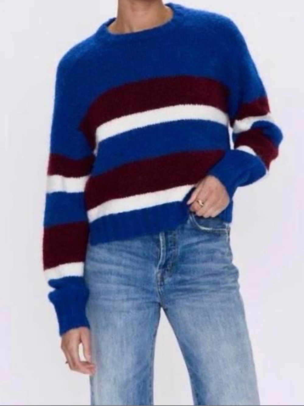 NWT Pistola Adina Alpaca Wool Blend Striped Sweater Blue Burgundy Size L $178